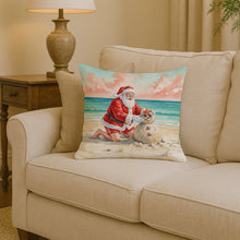 Load image into Gallery viewer, Santa Claus Building a Sand Snowman Christmas Throw Pillow