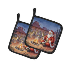 Load image into Gallery viewer, Santa Claus by the Campfire Under the Stars Christmas Pair of Pot Holders