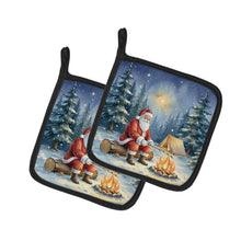 Load image into Gallery viewer, Santa Claus Camping by the Fire Christmas Pair of Pot Holders