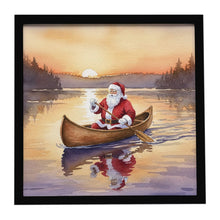 Load image into Gallery viewer, Santa Claus Canoeing at Sunset Christmas Framed Metal Print