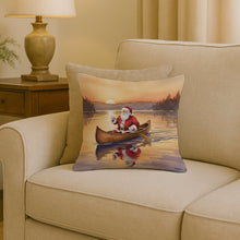 Load image into Gallery viewer, Santa Claus Canoeing at Sunset Christmas Throw Pillow
