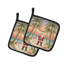 Load image into Gallery viewer, Santa Claus Decorating Palm Tree Christmas Pair of Pot Holders