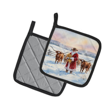 Load image into Gallery viewer, Santa Claus Feeding the Longhorns Christmas Pair of Pot Holders