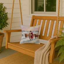 Load image into Gallery viewer, Santa Claus Feeding the Longhorns Christmas Throw Pillow