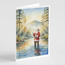 Load image into Gallery viewer, Santa Claus Fly-Fishing at Sunrise Christmas Greeting Cards Pack of 8