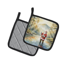 Load image into Gallery viewer, Santa Claus Fly-Fishing at Sunrise Christmas Pair of Pot Holders