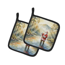 Load image into Gallery viewer, Santa Claus Fly-Fishing at Sunrise Christmas Pair of Pot Holders