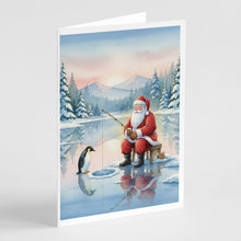 Load image into Gallery viewer, Santa Claus Ice Fishing on the Lake Christmas Greeting Cards Pack of 8