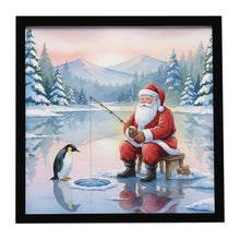Load image into Gallery viewer, Santa Claus Ice Fishing on the Lake Christmas Framed Metal Print