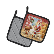 Load image into Gallery viewer, Santa Claus in the Barn with Animals Christmas Pair of Pot Holders