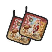 Load image into Gallery viewer, Santa Claus in the Barn with Animals Christmas Pair of Pot Holders