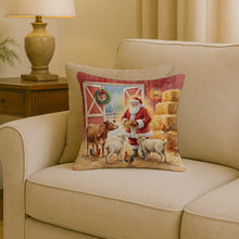 Load image into Gallery viewer, Santa Claus in the Barn with Animals Christmas Throw Pillow