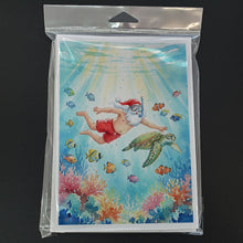 Load image into Gallery viewer, Santa Claus Snorkeling with a Sea Turtle Christmas Greeting Cards Pack of 8