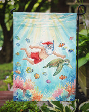 Load image into Gallery viewer, Santa Claus Snorkeling with a Sea Turtle Christmas Garden Flag