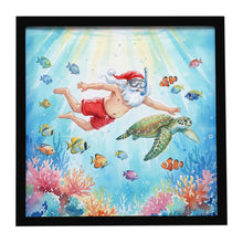Load image into Gallery viewer, Santa Claus Snorkeling with a Sea Turtle Christmas Framed Metal Print