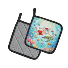 Load image into Gallery viewer, Santa Claus Snorkeling with a Sea Turtle Christmas Pair of Pot Holders