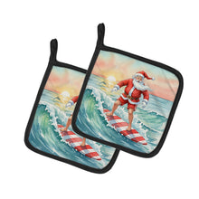 Load image into Gallery viewer, Santa Claus Surfing Christmas Morning Christmas Pair of Pot Holders