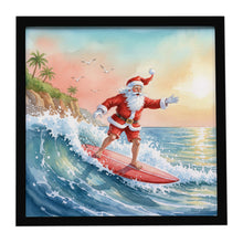 Load image into Gallery viewer, Santa Claus Surfing the Pacific Christmas Framed Metal Print