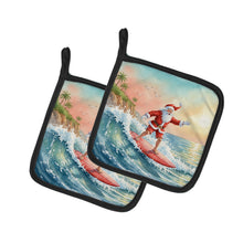 Load image into Gallery viewer, Santa Claus Surfing the Pacific Christmas Pair of Pot Holders