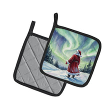 Load image into Gallery viewer, Santa Claus Watching the Northern Lights Christmas Pair of Pot Holders