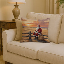 Load image into Gallery viewer, Santa Claus Watching the Sunset on the Prairie Christmas Throw Pillow