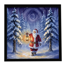 Load image into Gallery viewer, Santa Claus with a Lantern in the Woods Christmas Framed Metal Print