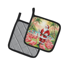 Load image into Gallery viewer, Santa Claus with Flamingos Christmas Pair of Pot Holders