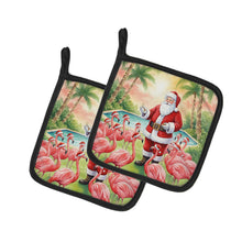 Load image into Gallery viewer, Santa Claus with Flamingos Christmas Pair of Pot Holders