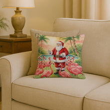 Load image into Gallery viewer, Santa Claus with Flamingos Christmas Throw Pillow