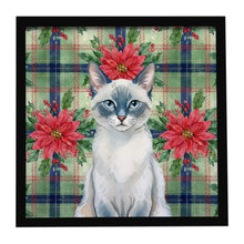 Load image into Gallery viewer, Blue Point Cat with Poinsettias Framed Metal Print