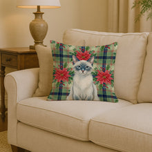 Load image into Gallery viewer, Blue Point Cat with Poinsettias Throw Pillow