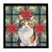 Load image into Gallery viewer, Calico Cat with Poinsettias Framed Metal Print