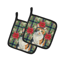 Load image into Gallery viewer, Calico Cat with Poinsettias Pair of Pot Holders