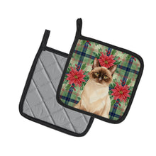 Load image into Gallery viewer, Chocolate Point Cat with Poinsettias Pair of Pot Holders