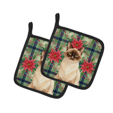 Load image into Gallery viewer, Chocolate Point Cat with Poinsettias Pair of Pot Holders