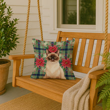 Load image into Gallery viewer, Chocolate Point Cat with Poinsettias Throw Pillow