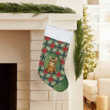 Load image into Gallery viewer, Classic Tabby Brown Cat with Poinsettias Holiday Stocking