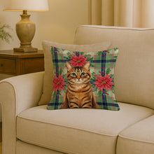 Load image into Gallery viewer, Classic Tabby Brown Cat with Poinsettias Throw Pillow