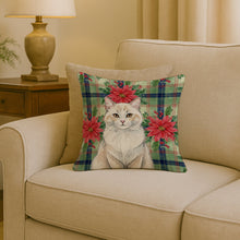 Load image into Gallery viewer, Cream and White Cat with Poinsettias Throw Pillow