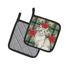Load image into Gallery viewer, Dilute Calico Cat with Poinsettias Pair of Pot Holders