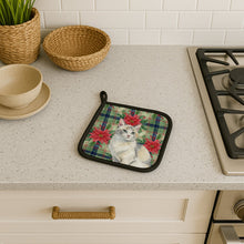 Load image into Gallery viewer, Dilute Calico Cat with Poinsettias Pair of Pot Holders