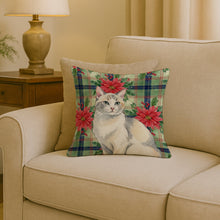 Load image into Gallery viewer, Dilute Calico Cat with Poinsettias Throw Pillow