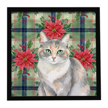 Load image into Gallery viewer, Dilute Tortoiseshell Cat with Poinsettias Framed Metal Print