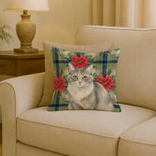 Load image into Gallery viewer, Dilute Tortoiseshell Cat with Poinsettias Throw Pillow