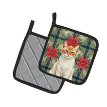 Load image into Gallery viewer, Flame Point Cat with Poinsettias Pair of Pot Holders