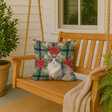Load image into Gallery viewer, Gray and White Cat with Poinsettias Throw Pillow