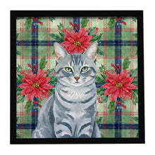 Load image into Gallery viewer, Gray Mackerel Tabby Cat with Poinsettias Framed Metal Print