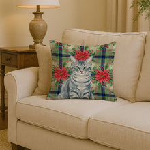 Load image into Gallery viewer, Gray Mackerel Tabby Cat with Poinsettias Throw Pillow