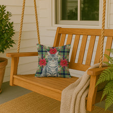 Load image into Gallery viewer, Gray Mackerel Tabby Cat with Poinsettias Throw Pillow