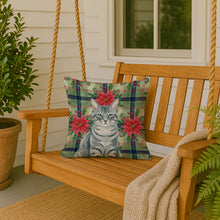 Load image into Gallery viewer, Gray Mackerel Tabby Cat with Poinsettias Throw Pillow